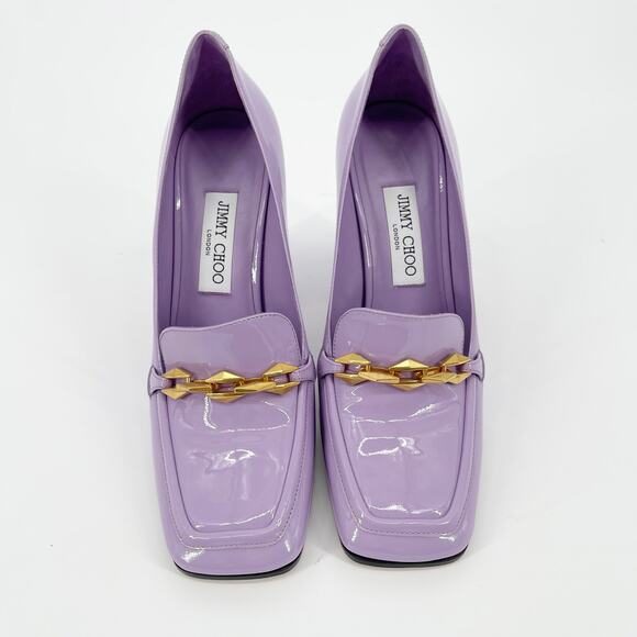 Jimmy Choo Diamond Tilda Wisteria Purple Patent Leather Chain Loafer Pump IT 40 - Picture 6 of 12